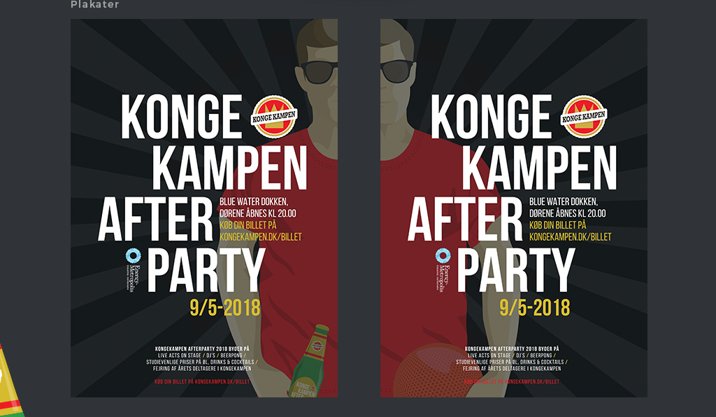 Kongekampen Afterparty - plakat design forskellige varianter